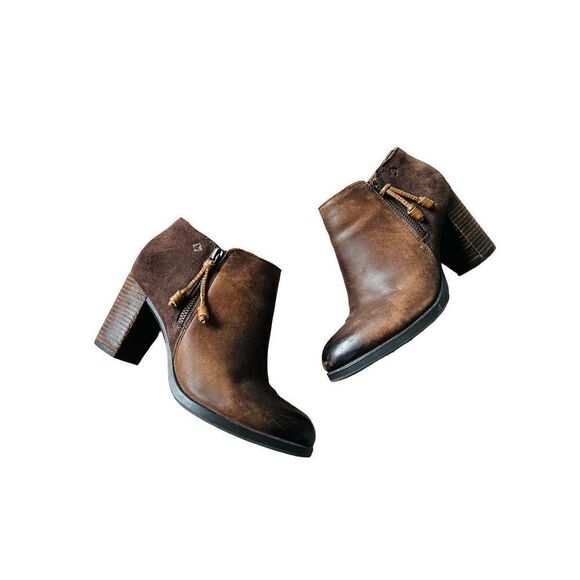 Sperry Top Sider Ambrose 2 Tone Leather Zip Side Ankle Booties Size 7 Block heel - Picture 1 of 12